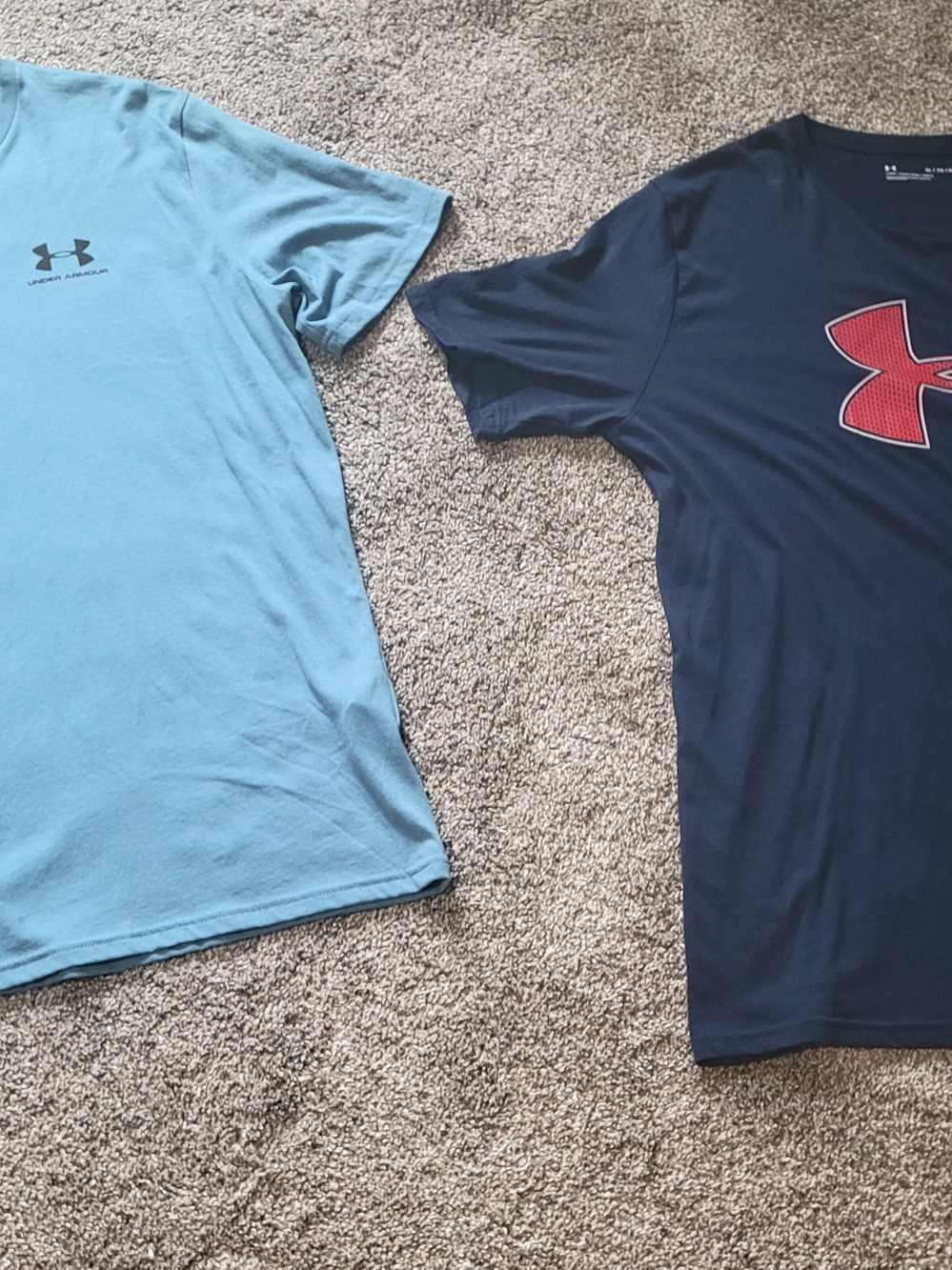 Under Armour Mens Short Sleeve Tee Set in Light Blue and Navy with Red Logo